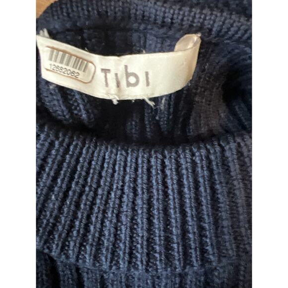 Tibi 100% Merino Wool Ribbed Sweater Womens Blue Balloon Sleeve Knit Crop - Picture 7 of 7